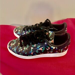 Adidas Original Stan Smith Shoes Women’s 8 Black Floral Print Sneakers EE4893